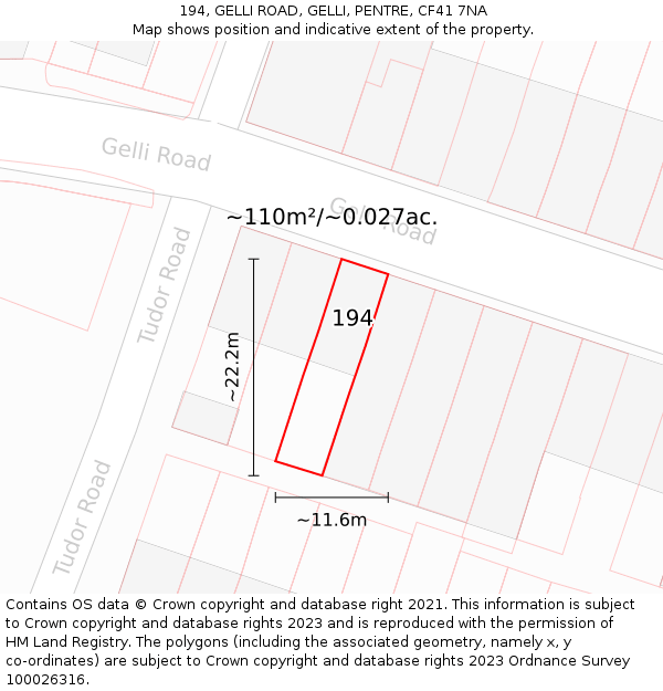 194, GELLI ROAD, GELLI, PENTRE, CF41 7NA: Plot and title map
