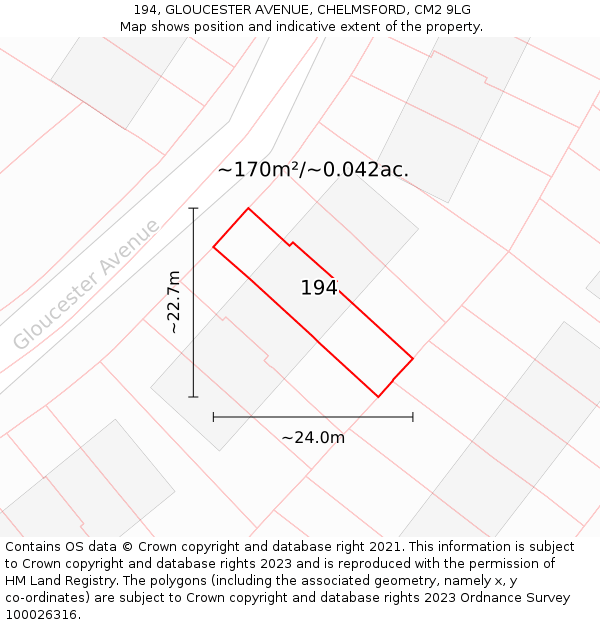 194, GLOUCESTER AVENUE, CHELMSFORD, CM2 9LG: Plot and title map