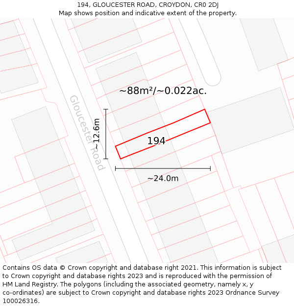 194, GLOUCESTER ROAD, CROYDON, CR0 2DJ: Plot and title map