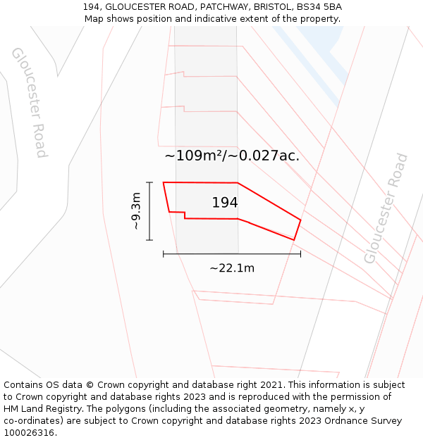 194, GLOUCESTER ROAD, PATCHWAY, BRISTOL, BS34 5BA: Plot and title map
