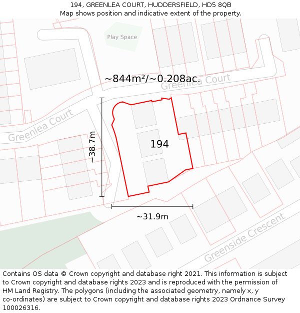 194, GREENLEA COURT, HUDDERSFIELD, HD5 8QB: Plot and title map