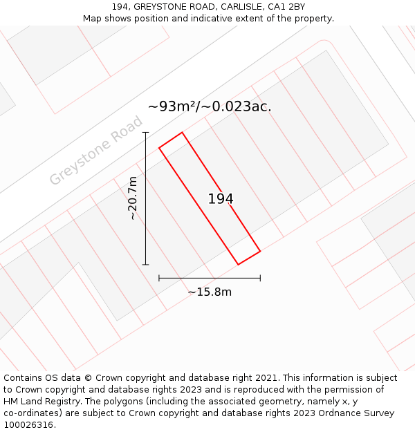 194, GREYSTONE ROAD, CARLISLE, CA1 2BY: Plot and title map
