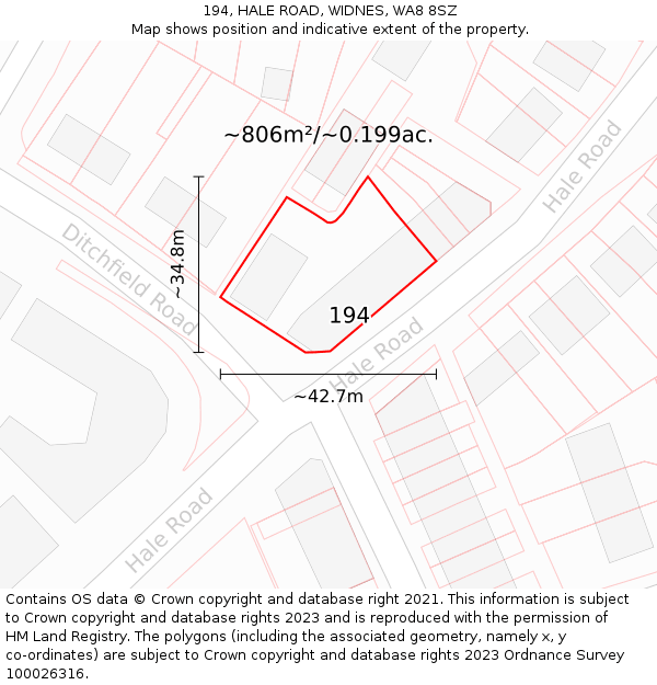 194, HALE ROAD, WIDNES, WA8 8SZ: Plot and title map