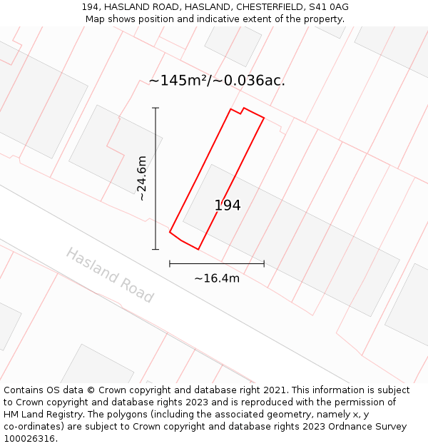 194, HASLAND ROAD, HASLAND, CHESTERFIELD, S41 0AG: Plot and title map
