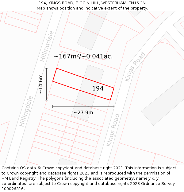 194, KINGS ROAD, BIGGIN HILL, WESTERHAM, TN16 3NJ: Plot and title map