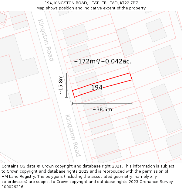 194, KINGSTON ROAD, LEATHERHEAD, KT22 7PZ: Plot and title map