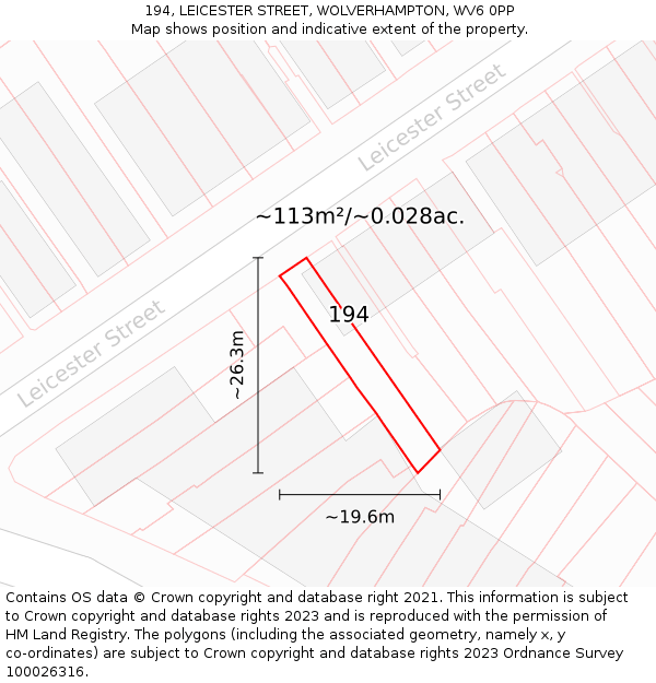 194, LEICESTER STREET, WOLVERHAMPTON, WV6 0PP: Plot and title map