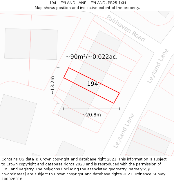 194, LEYLAND LANE, LEYLAND, PR25 1XH: Plot and title map