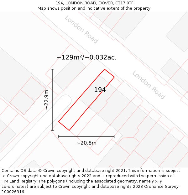 194, LONDON ROAD, DOVER, CT17 0TF: Plot and title map