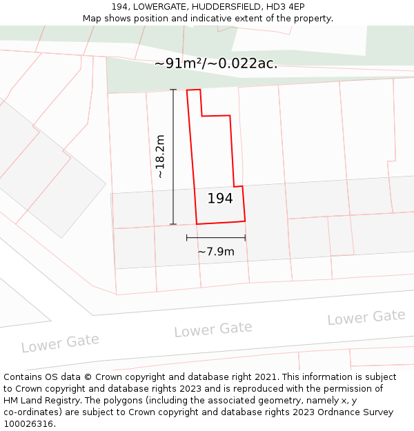 194, LOWERGATE, HUDDERSFIELD, HD3 4EP: Plot and title map