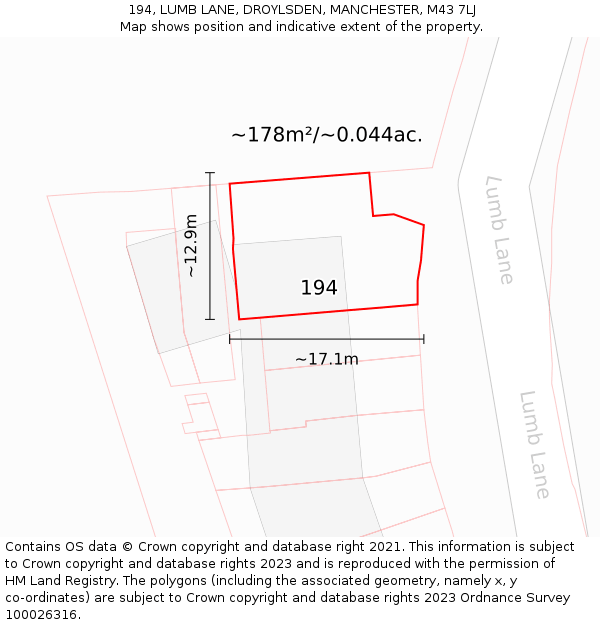 194, LUMB LANE, DROYLSDEN, MANCHESTER, M43 7LJ: Plot and title map