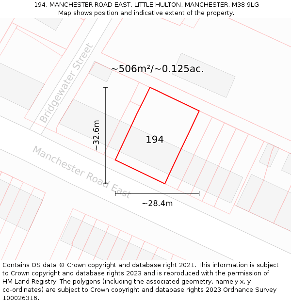194, MANCHESTER ROAD EAST, LITTLE HULTON, MANCHESTER, M38 9LG: Plot and title map
