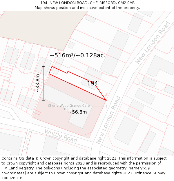 194, NEW LONDON ROAD, CHELMSFORD, CM2 0AR: Plot and title map