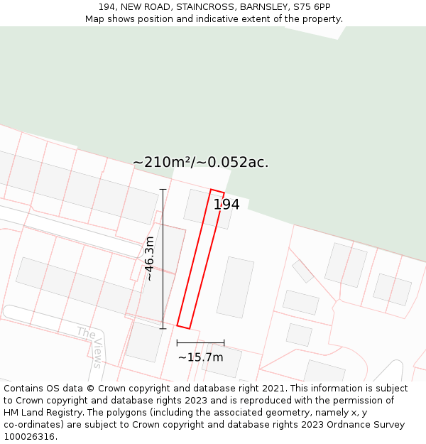 194, NEW ROAD, STAINCROSS, BARNSLEY, S75 6PP: Plot and title map