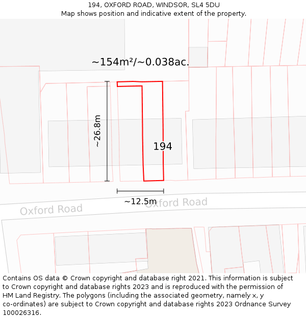 194, OXFORD ROAD, WINDSOR, SL4 5DU: Plot and title map