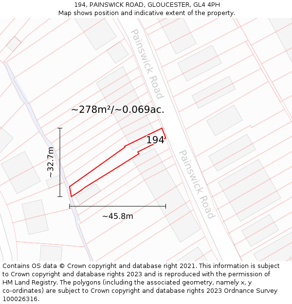 194, PAINSWICK ROAD, GLOUCESTER, GL4 4PH: Plot and title map