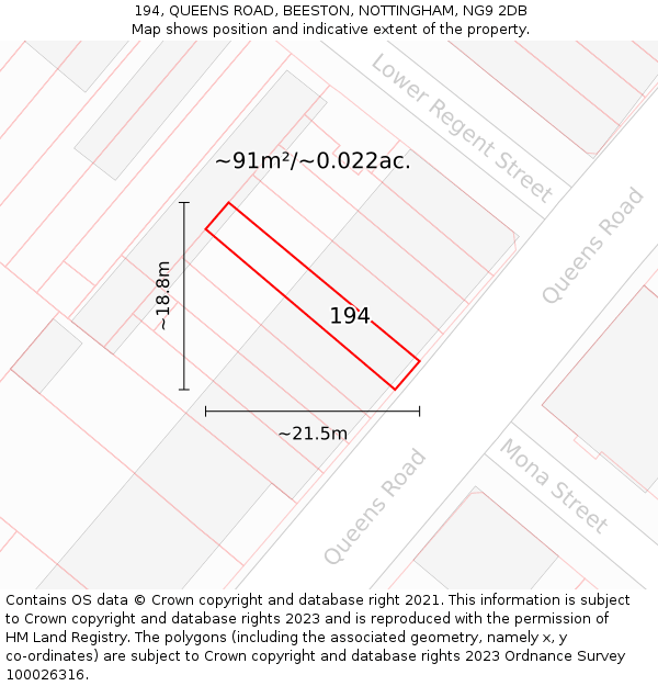 194, QUEENS ROAD, BEESTON, NOTTINGHAM, NG9 2DB: Plot and title map