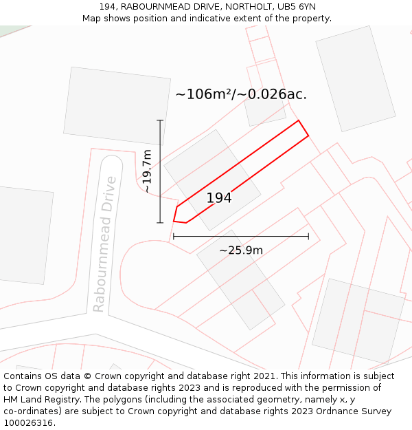 194, RABOURNMEAD DRIVE, NORTHOLT, UB5 6YN: Plot and title map