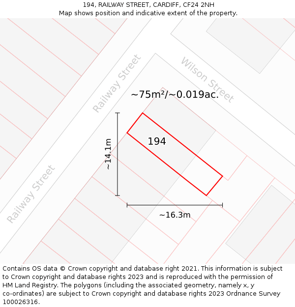 194, RAILWAY STREET, CARDIFF, CF24 2NH: Plot and title map