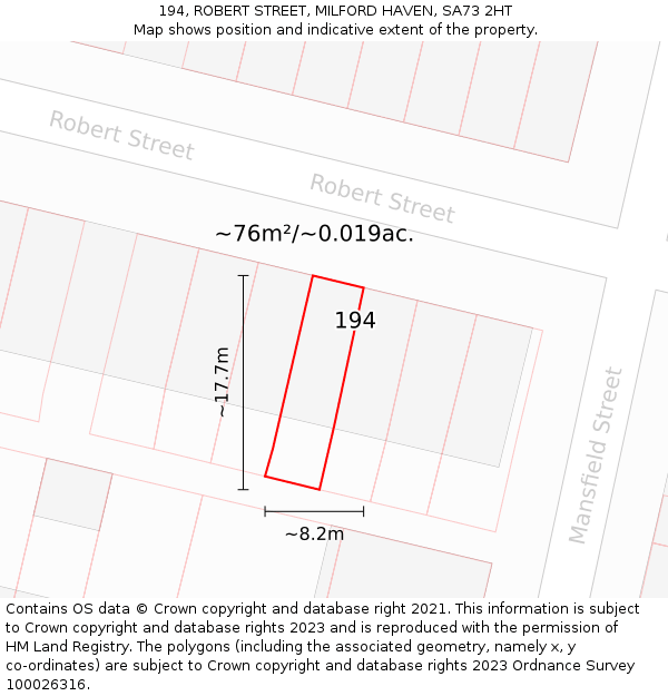 194, ROBERT STREET, MILFORD HAVEN, SA73 2HT: Plot and title map