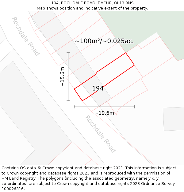 194, ROCHDALE ROAD, BACUP, OL13 9NS: Plot and title map