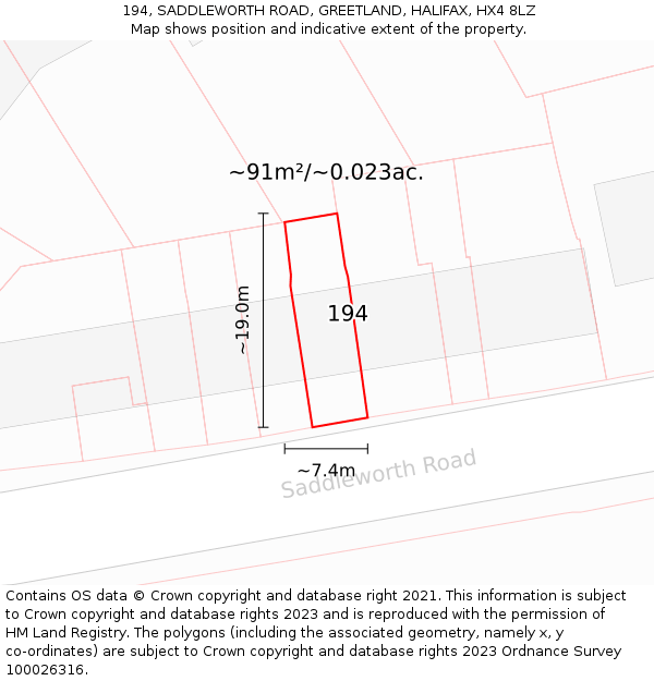 194, SADDLEWORTH ROAD, GREETLAND, HALIFAX, HX4 8LZ: Plot and title map