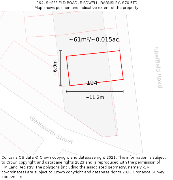 194, SHEFFIELD ROAD, BIRDWELL, BARNSLEY, S70 5TD: Plot and title map