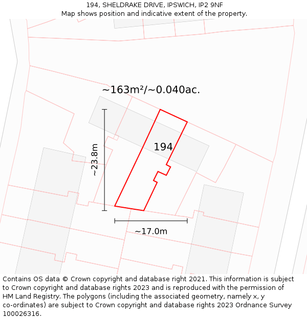 194, SHELDRAKE DRIVE, IPSWICH, IP2 9NF: Plot and title map