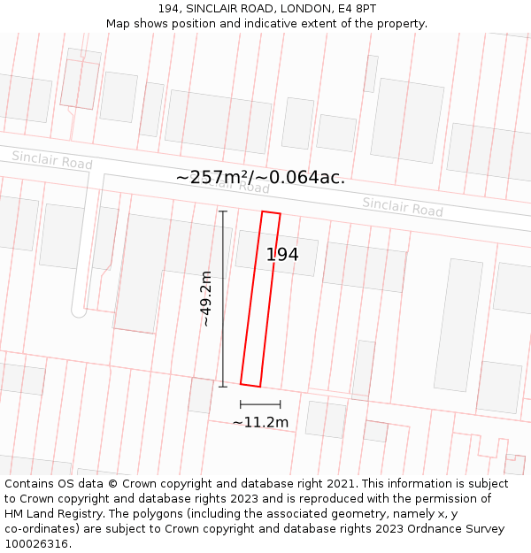 194, SINCLAIR ROAD, LONDON, E4 8PT: Plot and title map