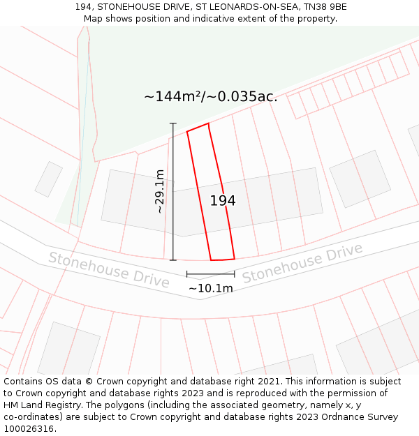 194, STONEHOUSE DRIVE, ST LEONARDS-ON-SEA, TN38 9BE: Plot and title map