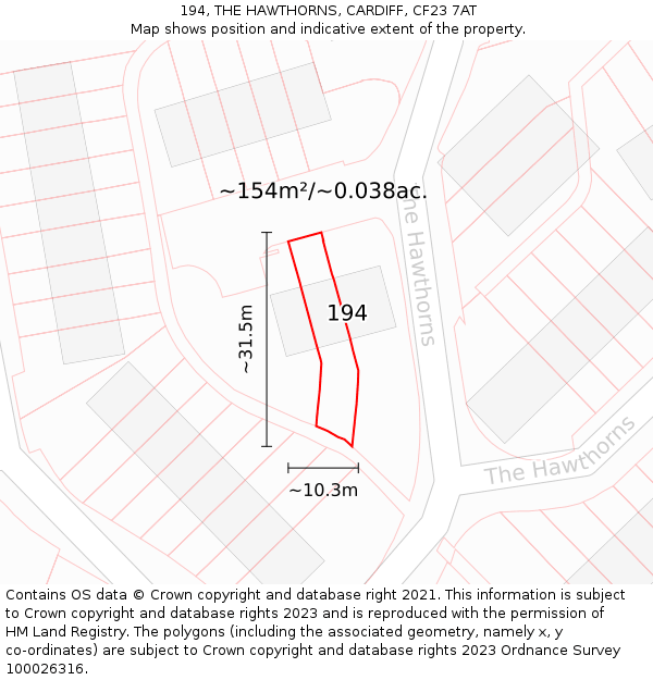 194, THE HAWTHORNS, CARDIFF, CF23 7AT: Plot and title map