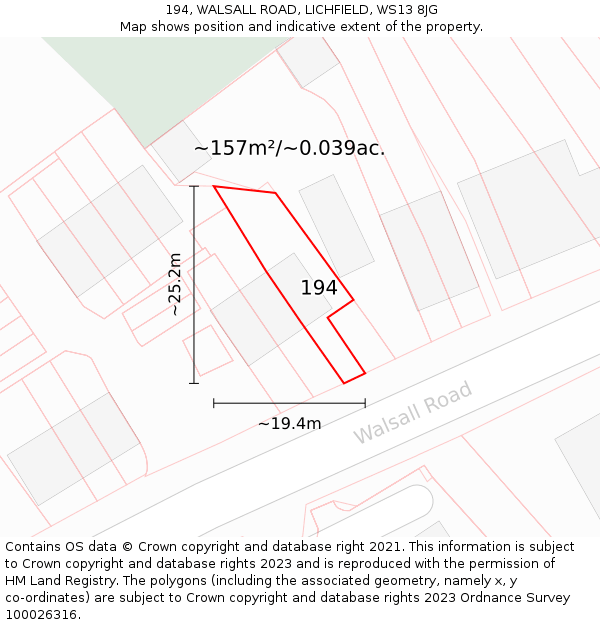 194, WALSALL ROAD, LICHFIELD, WS13 8JG: Plot and title map