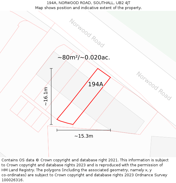 194A, NORWOOD ROAD, SOUTHALL, UB2 4JT: Plot and title map
