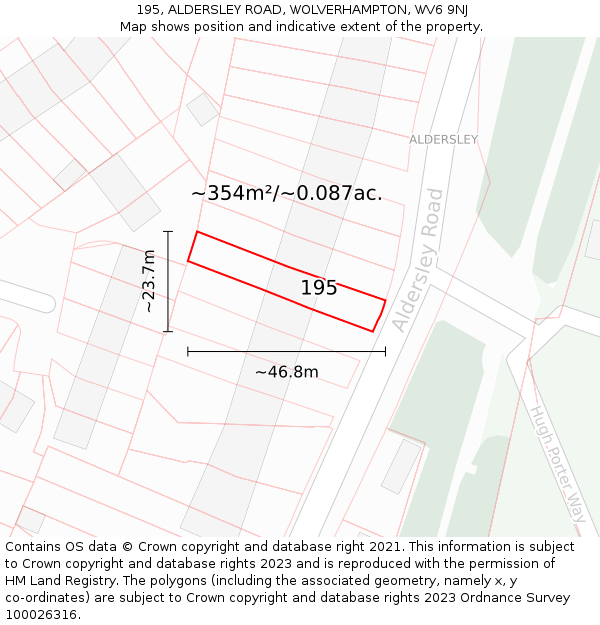 195, ALDERSLEY ROAD, WOLVERHAMPTON, WV6 9NJ: Plot and title map