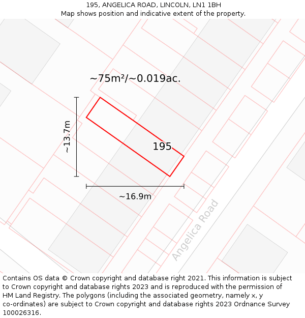 195, ANGELICA ROAD, LINCOLN, LN1 1BH: Plot and title map