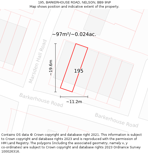 195, BARKERHOUSE ROAD, NELSON, BB9 9NP: Plot and title map