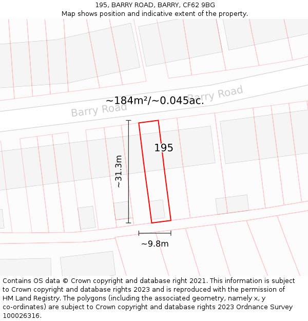 195, BARRY ROAD, BARRY, CF62 9BG: Plot and title map