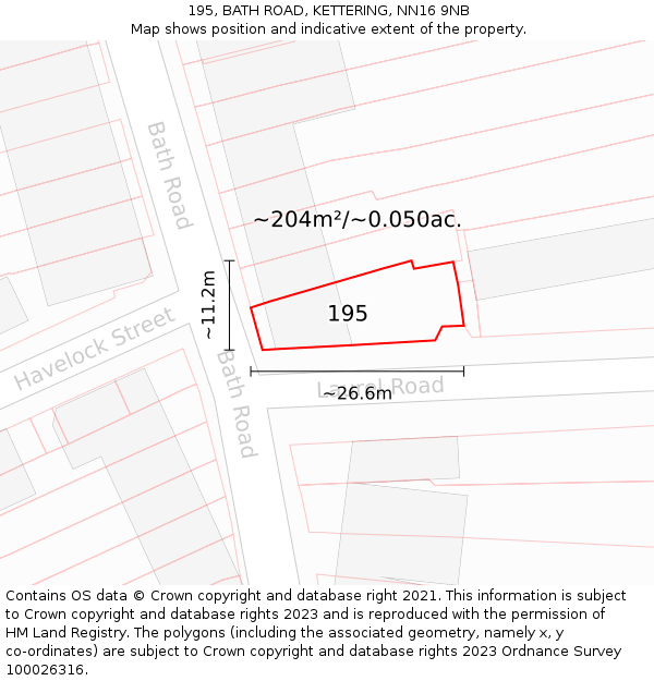195, BATH ROAD, KETTERING, NN16 9NB: Plot and title map