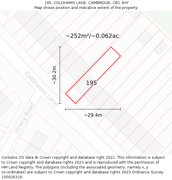195, COLDHAMS LANE, CAMBRIDGE, CB1 3HY: Plot and title map