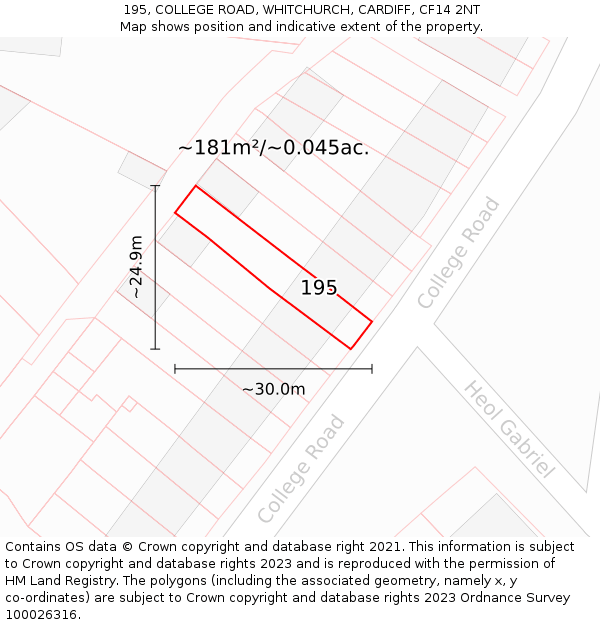 195, COLLEGE ROAD, WHITCHURCH, CARDIFF, CF14 2NT: Plot and title map