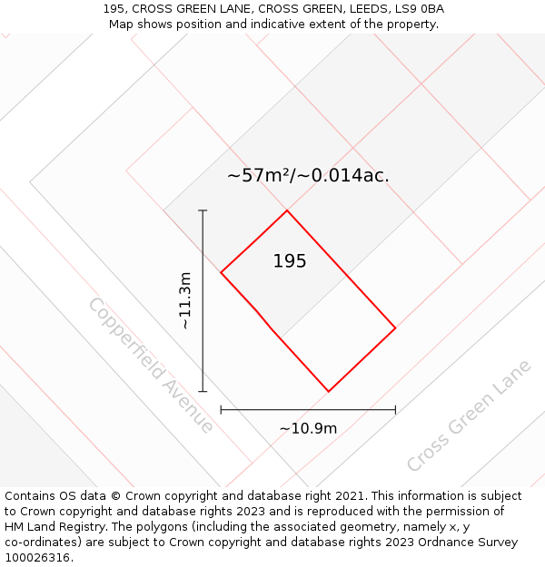 195, CROSS GREEN LANE, CROSS GREEN, LEEDS, LS9 0BA: Plot and title map