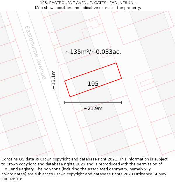 195, EASTBOURNE AVENUE, GATESHEAD, NE8 4NL: Plot and title map