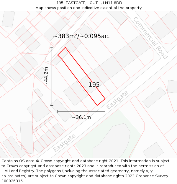 195, EASTGATE, LOUTH, LN11 8DB: Plot and title map
