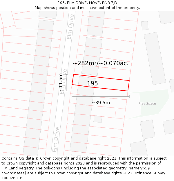 195, ELM DRIVE, HOVE, BN3 7JD: Plot and title map