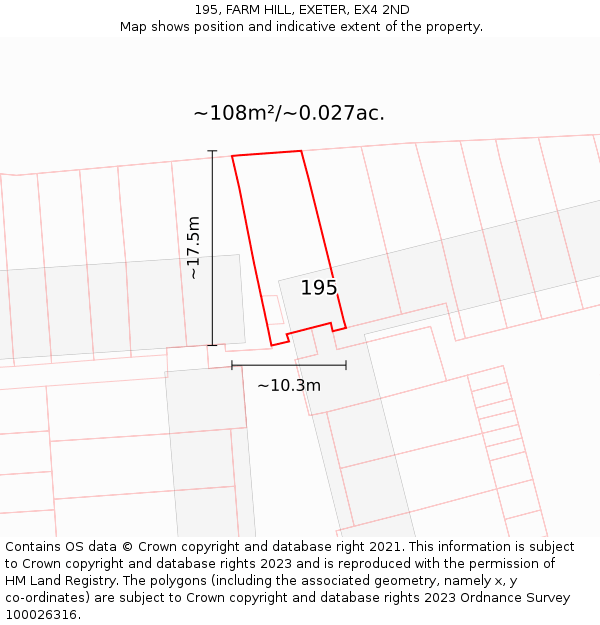 195, FARM HILL, EXETER, EX4 2ND: Plot and title map