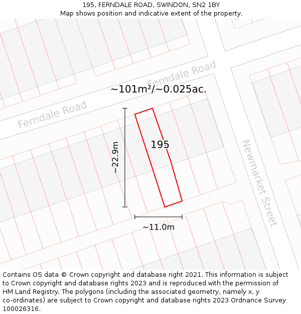195, FERNDALE ROAD, SWINDON, SN2 1BY: Plot and title map