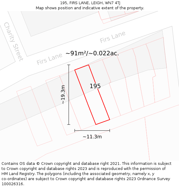 195, FIRS LANE, LEIGH, WN7 4TJ: Plot and title map