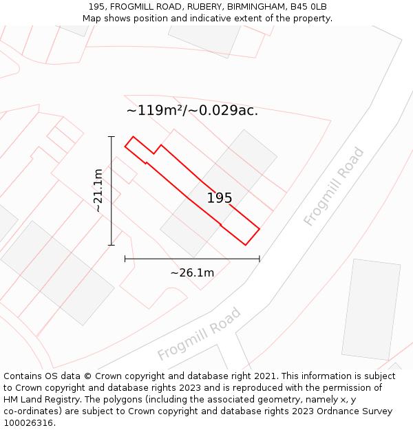 195, FROGMILL ROAD, RUBERY, BIRMINGHAM, B45 0LB: Plot and title map
