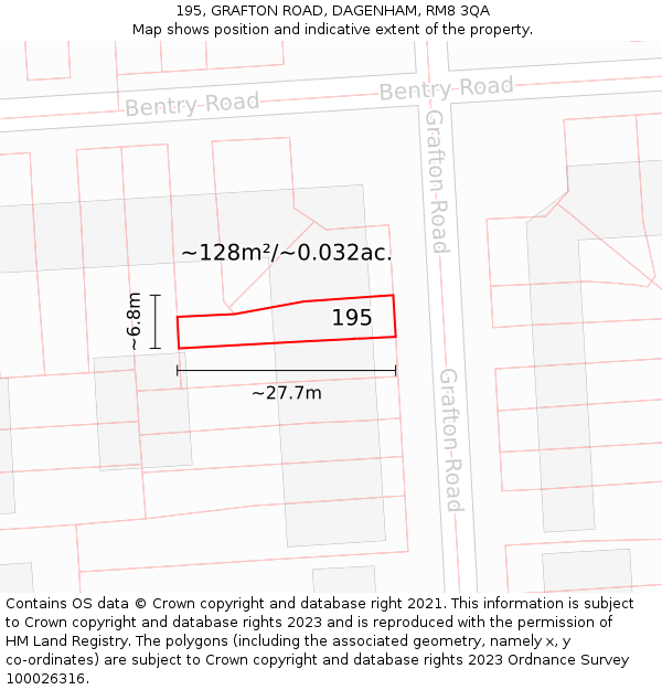 195, GRAFTON ROAD, DAGENHAM, RM8 3QA: Plot and title map
