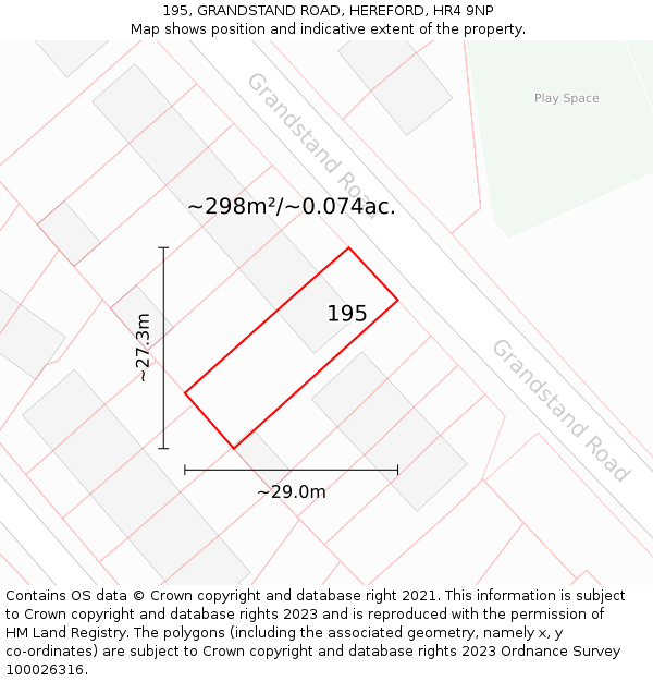 195, GRANDSTAND ROAD, HEREFORD, HR4 9NP: Plot and title map